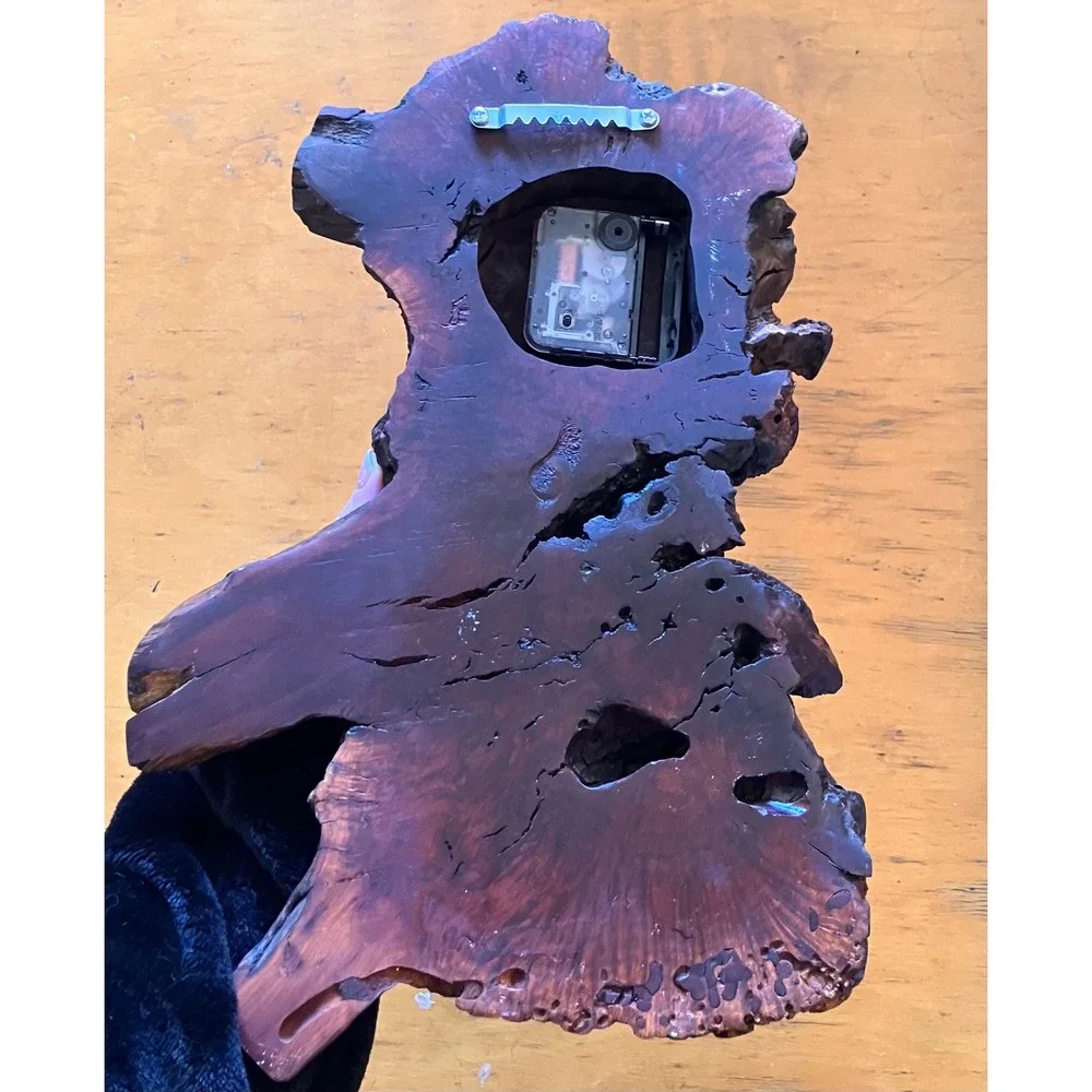 Handmade Live Edge Burl Wood Wall Clock Brown Rustic Vintage Decor Works